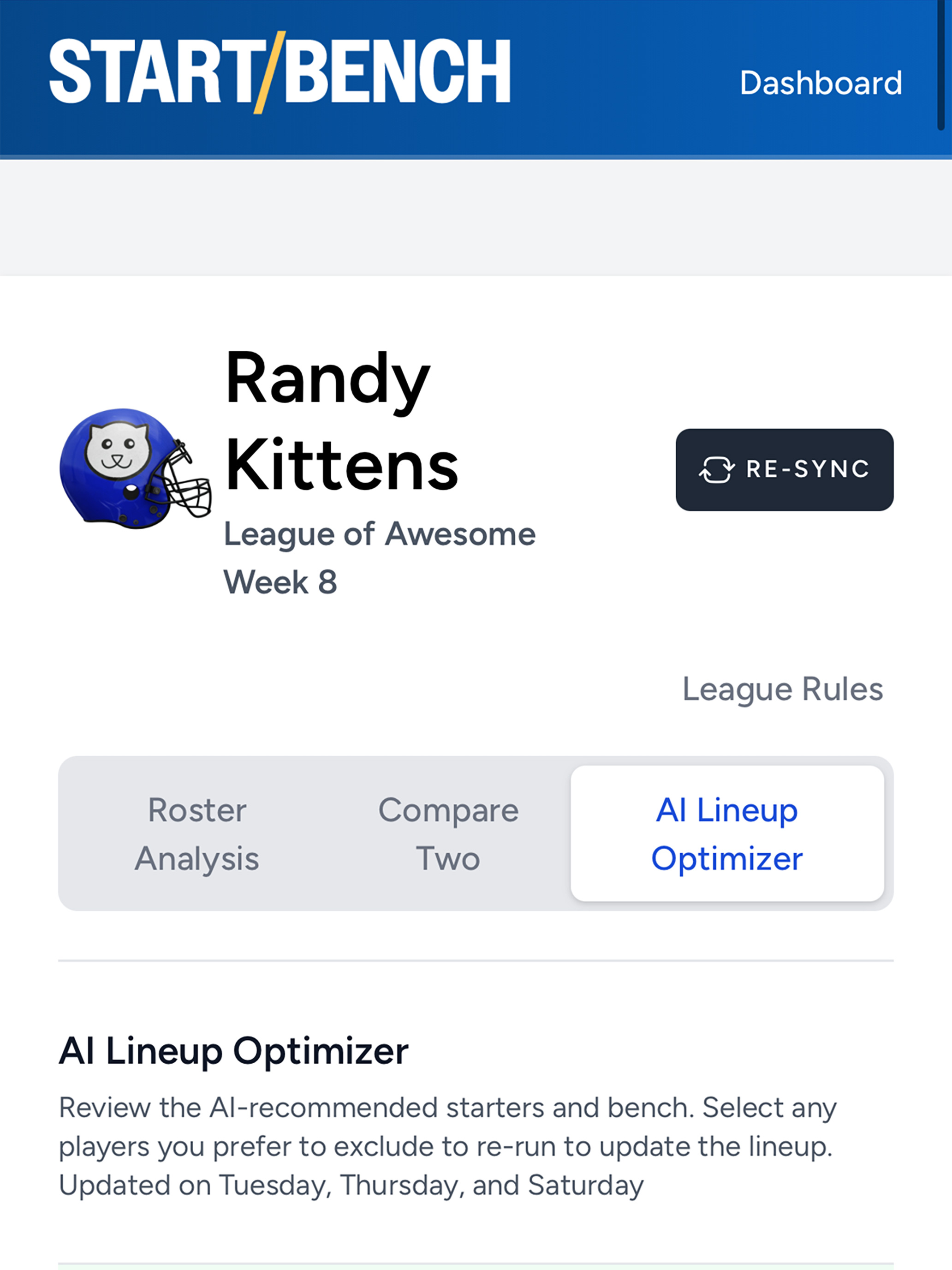 Start/Bench: Lineup Optimizer