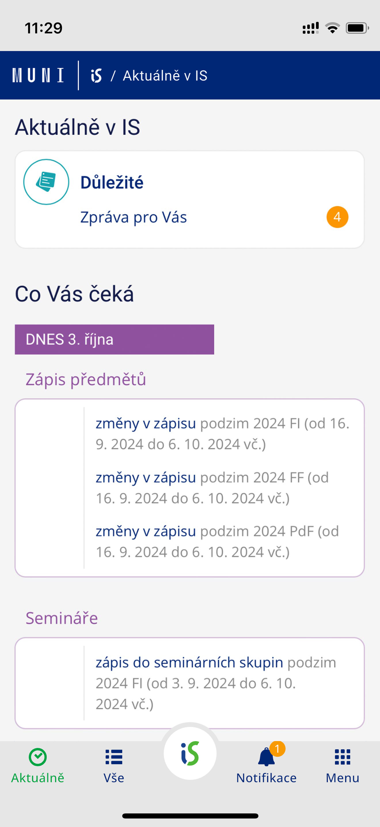 Notifikace IS MU