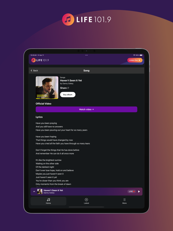 Life 101.9 iPad screenshot 5 - Music app