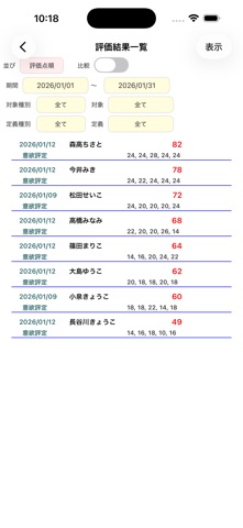 評価シート のスクリーンショット