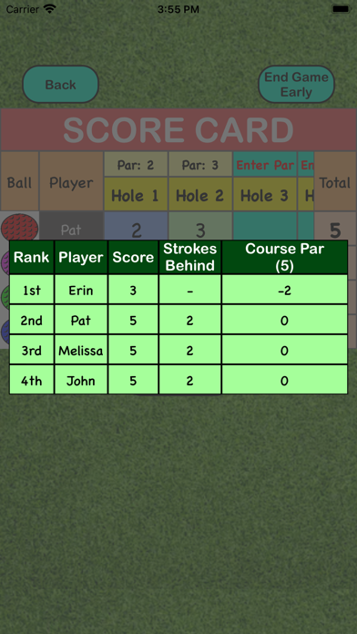 Mini-Golf Score Card Screenshot