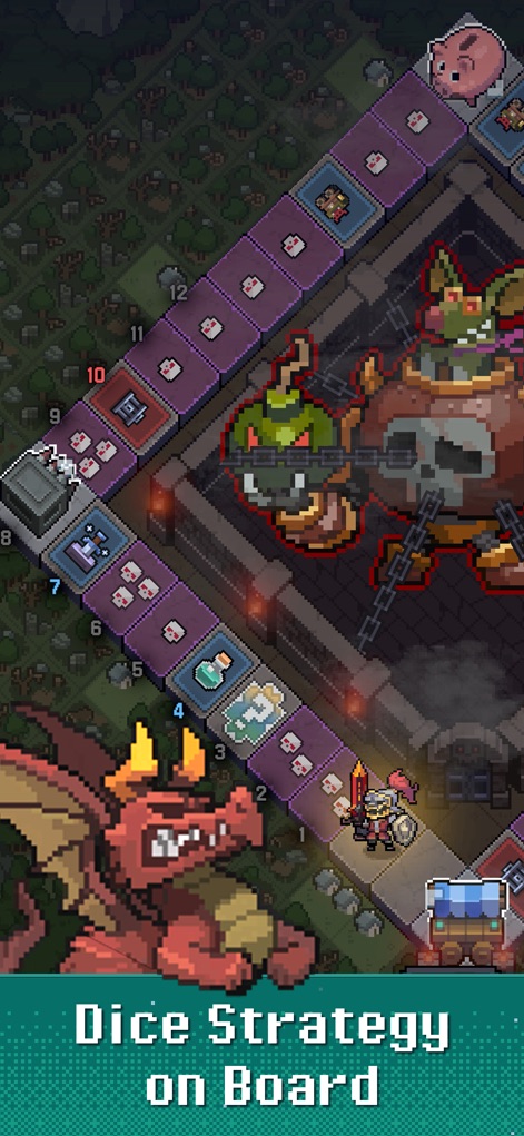 Heroll : Dice Roguelike - Explore the innovative game board layout with numbered tiles and engage in strategic encounters against formidable bosses.