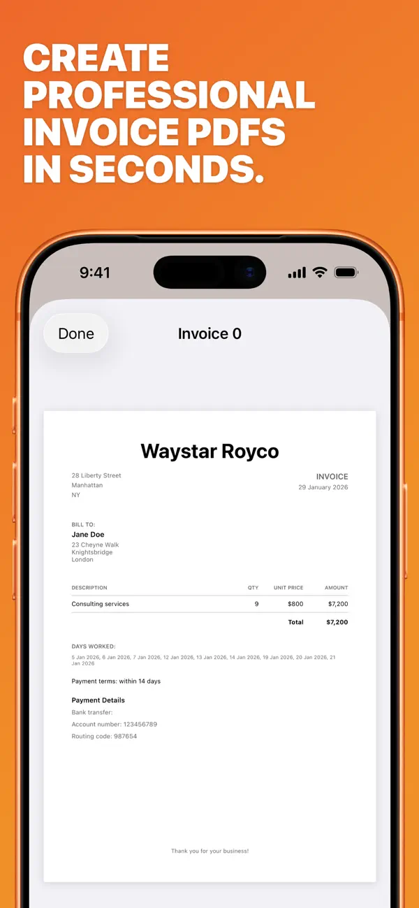 Screenshot #1 pour Tally – PDF invoice creator