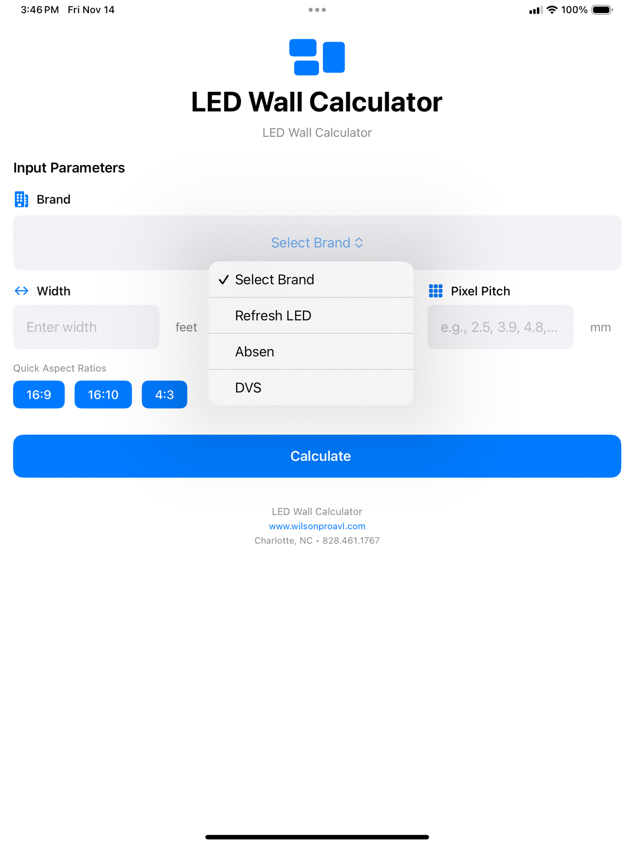 Wilson Pro Led Wall Calculator