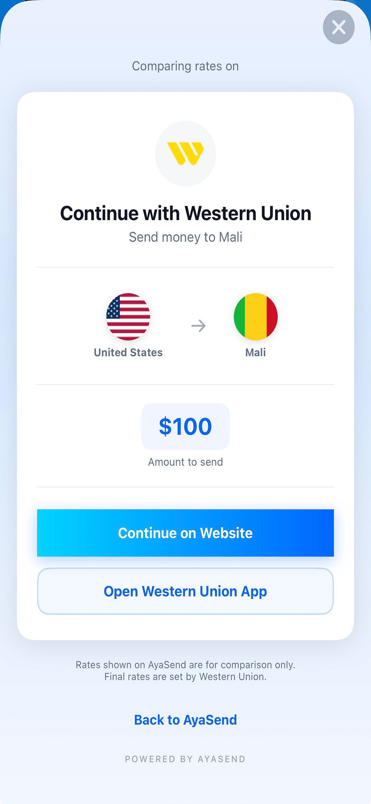 AyaSend - Money Transfer Rates screenshot 7