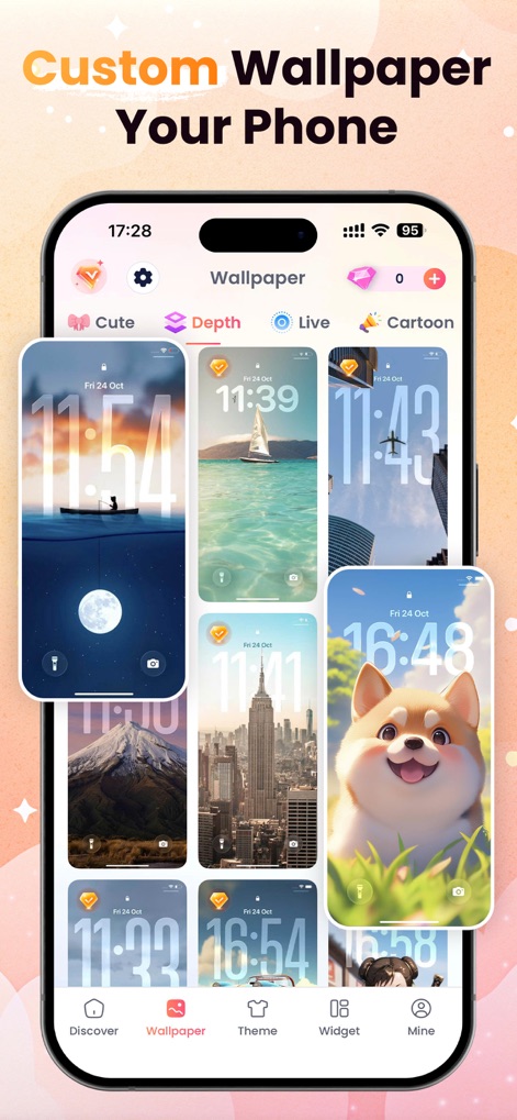 ThemeMate: DIY Wallpaper Theme - Descubra una extensa colección de fondos de pantalla, incluyendo opciones de profundidad con paisajes serenos y fondos de pantalla animados que presentan personajes entrañables para su dispositivo.