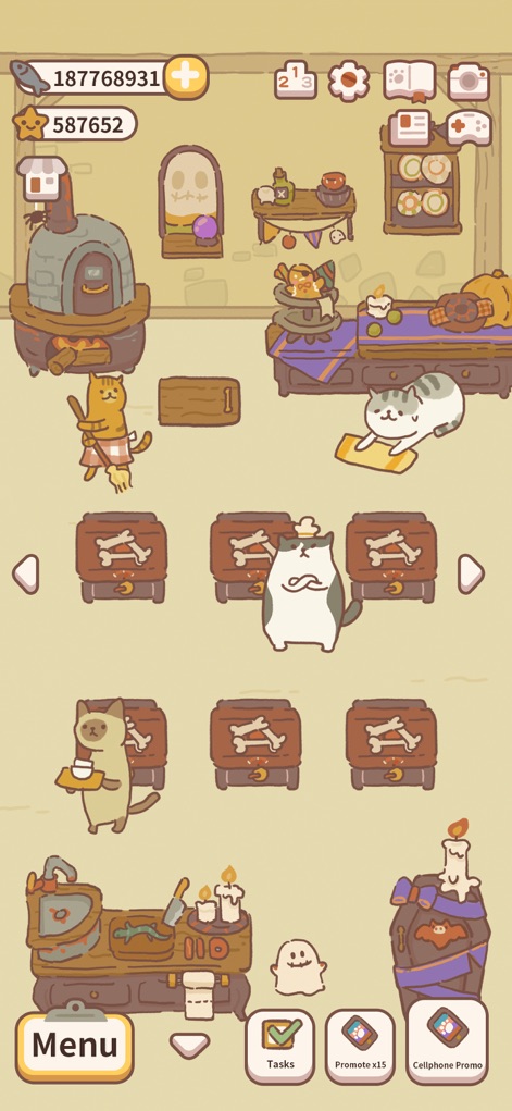 animal restaurant - Experience the festive Halloween decorations, including eerie candelabras and a playful ghost cat, transforming the restaurant for special events.