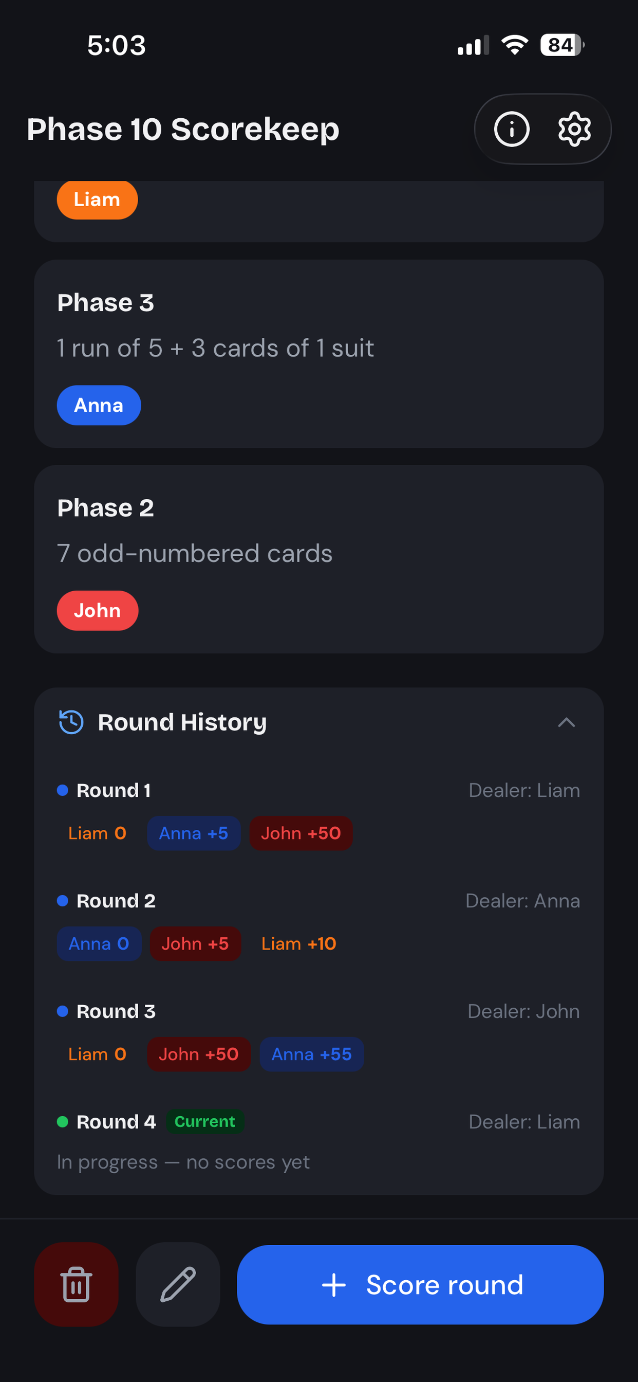 Phase 10 Scorekeep screenshot 4