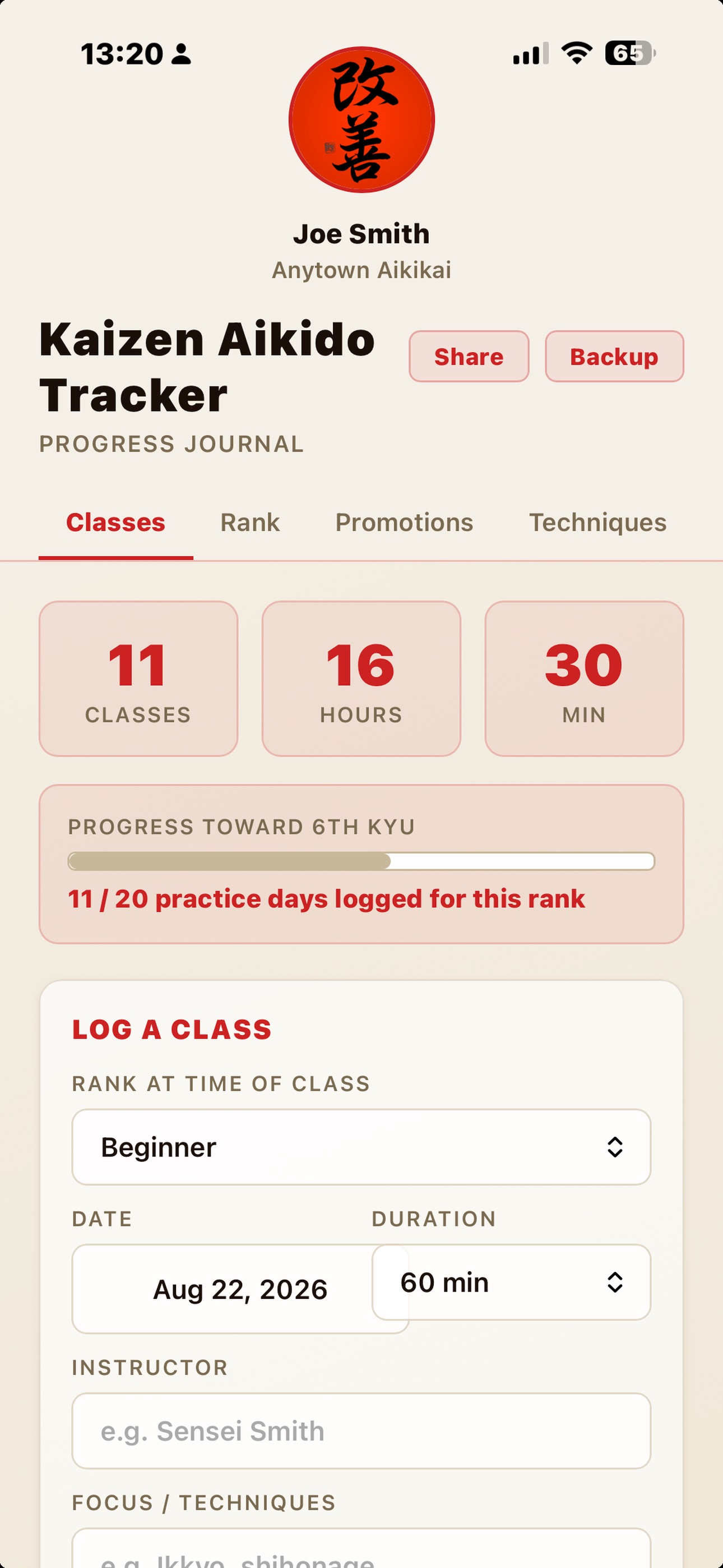 Screenshot 1 of Kaizen Aikido Tracker