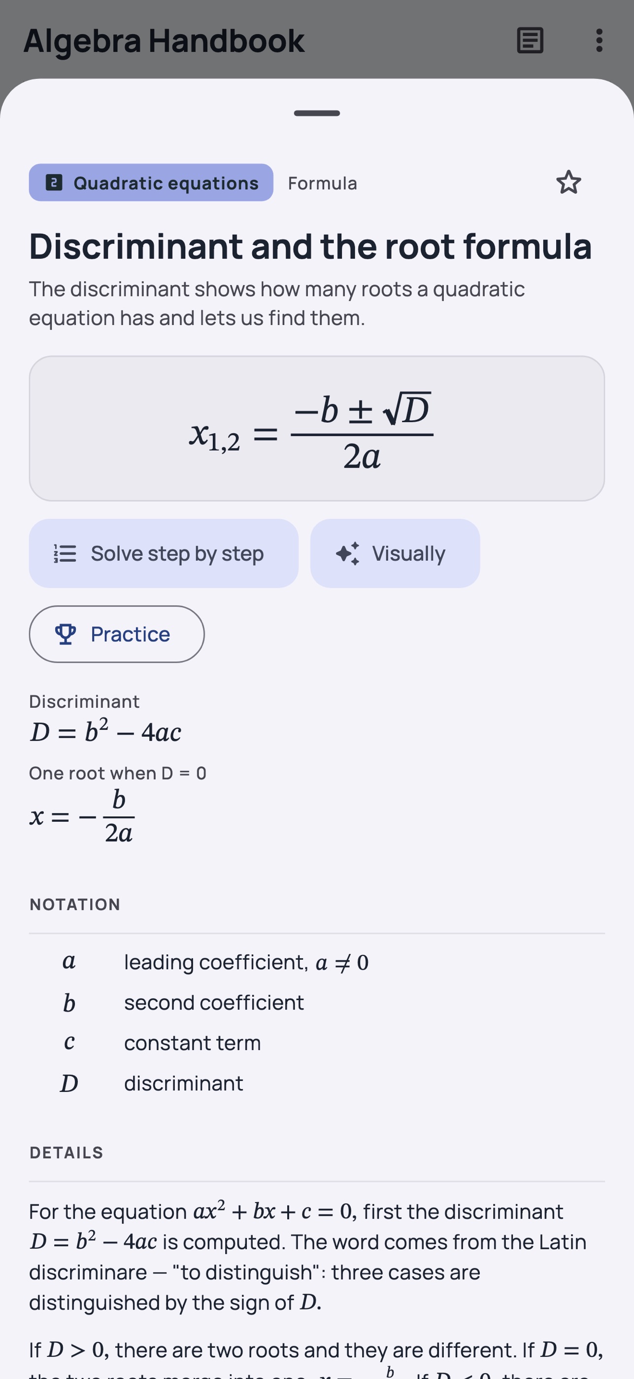 Screenshot 2 of Algebra Handbook