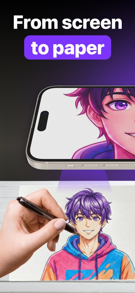 ARtie Lab: AR Drawing & Sketch - This tool demonstrates its core augmented reality function, showing a phone projecting outlines and a hand tracing on paper.