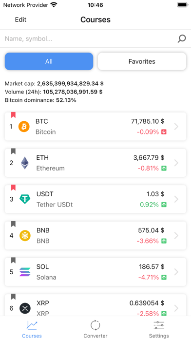 Exchange Rates Cryptocurrency Screenshot