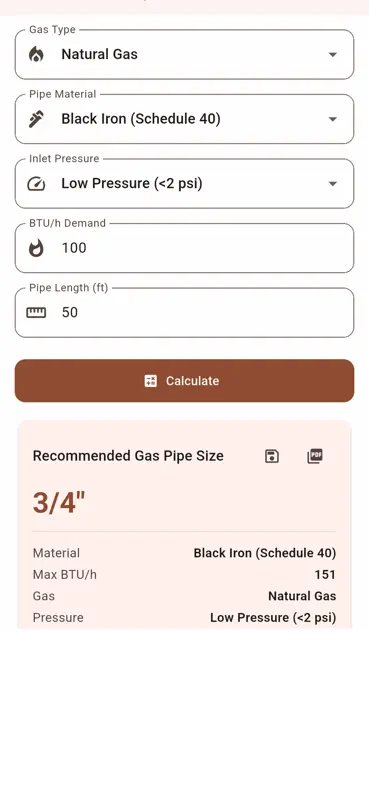 Gas Pipe Sizing Plumb screenshot 2 of 4