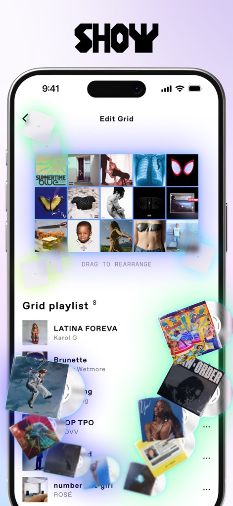 EQUALS: Make Friends via Music - This feature empowers users to curate their digital music collection through an intuitive "Edit Grid" interface, visually arranging album art and managing their "Grid playlist".