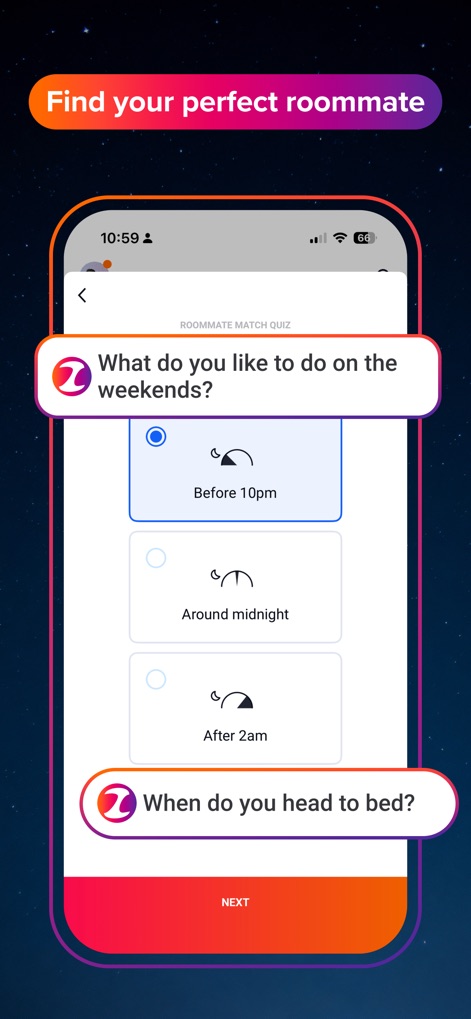 ZeeMee: Meet College Friends - This tool offers a comprehensive roommate match quiz, featuring lifestyle questions such as "What do you like to do on the weekends?" and "When do you head to bed?" to ensure compatible living arrangements.