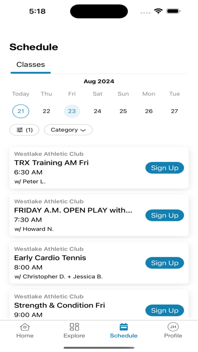 Westlake Athletic Club App Screenshot
