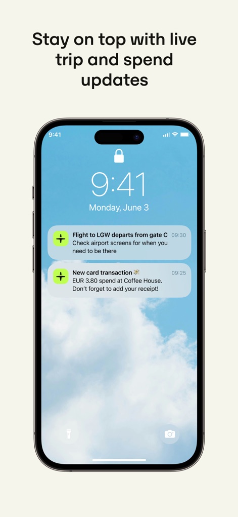 Perk - The app keeps professionals informed with critical real-time flight departure notifications and instant expense transaction alerts, ensuring they stay on top of their journey and spending.