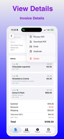 My Invoices screenshot