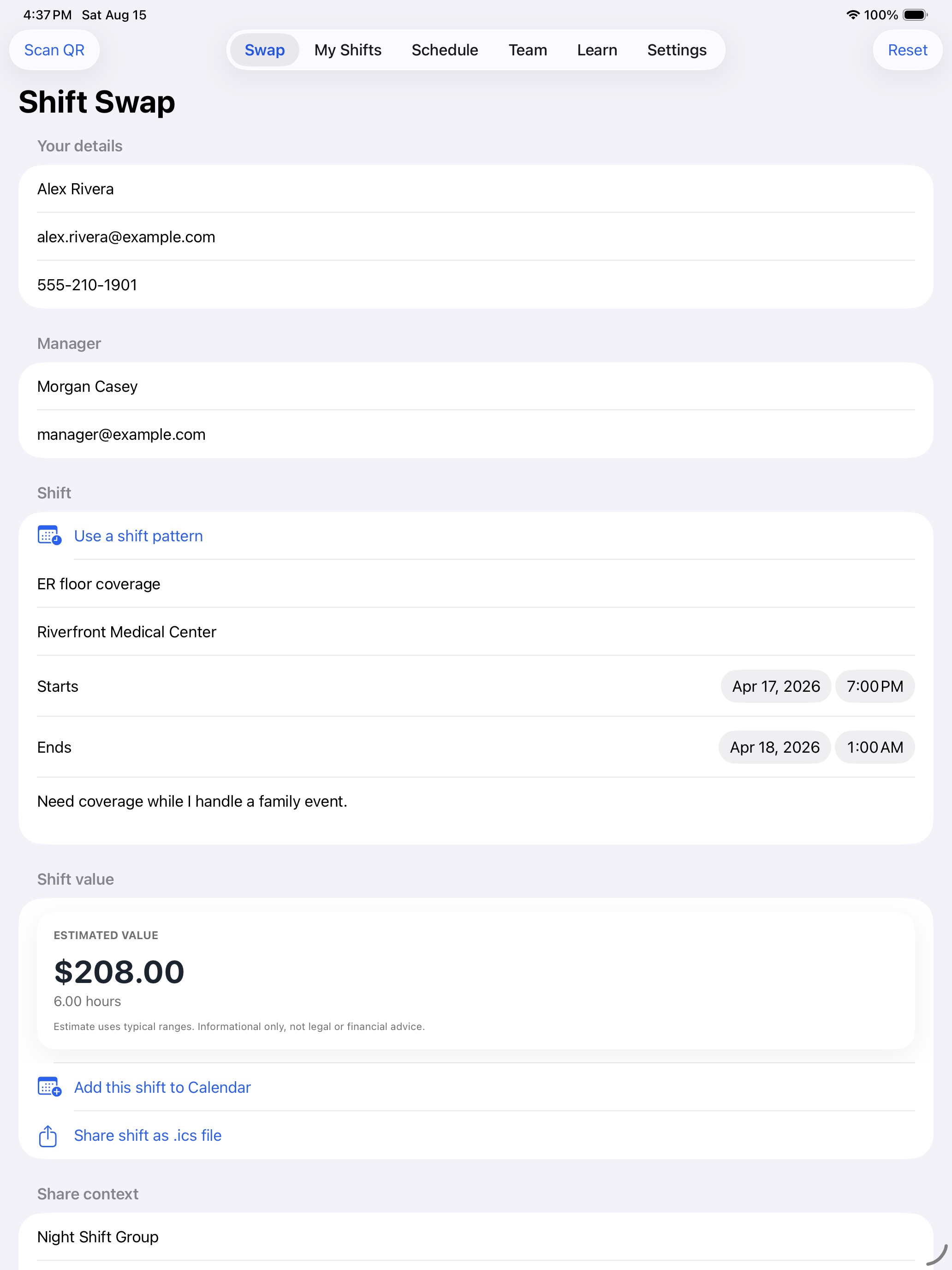 Shift Swap Liaison iPad screenshot 1 of 4