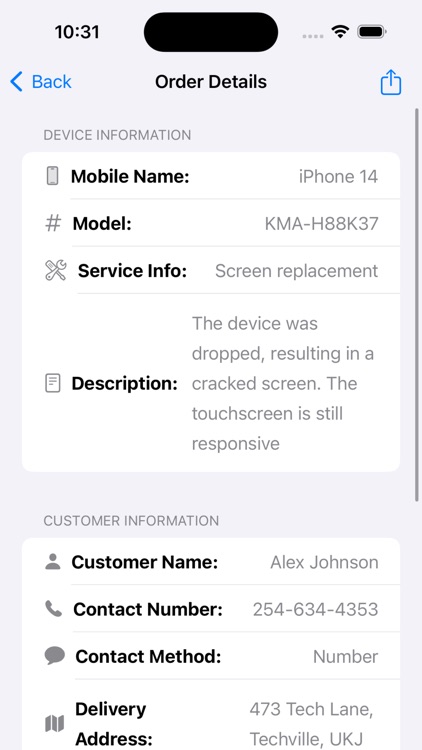 Mobile Repair Shop Orders