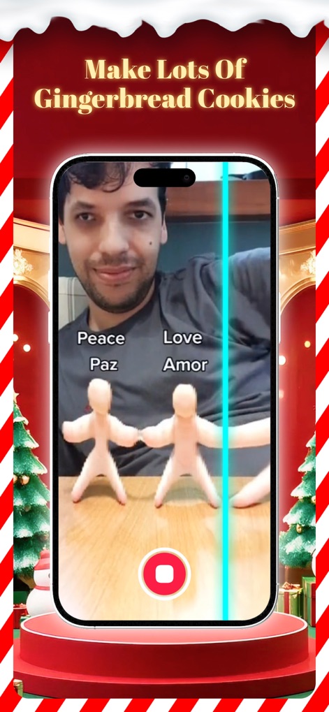 TimeWarp – Time Warp Scan - The app enables playful object deformation, such as stretching gingerbread figures, powered by the interactive blue vertical scan line.