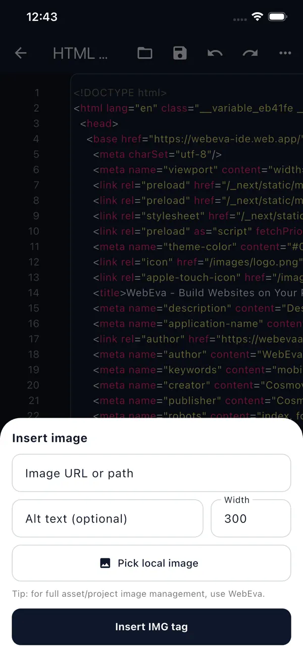#5. HTML Viewer & Editor - Code (iOS) بواسطة: Sahana A S