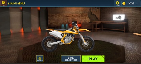 Bike Stunt 3d: Racing Games 3D - Dal menù principale, gli utenti possono iniziare subito a giocare premendo il pulsante "PLAY" o tornare alla selezione della moto tramite il pulsante "BIKE SELECTION".