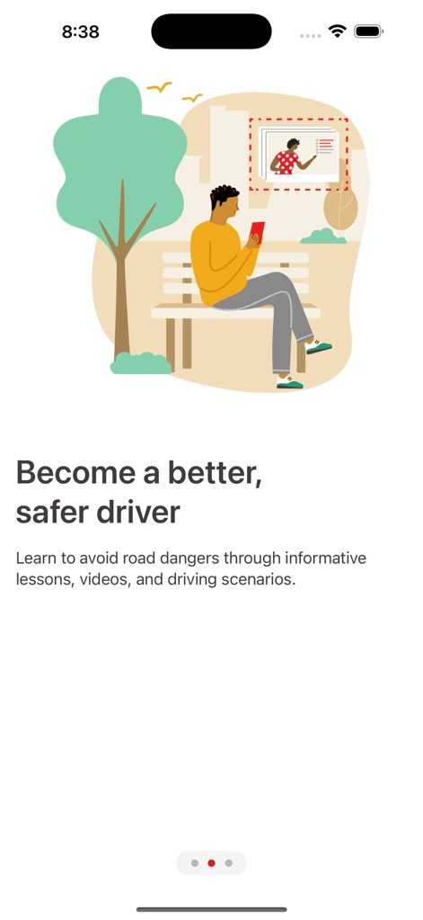 Steer Clear® - Users discover how to improve their safety, as the 'Become a better, safer driver' text outlines the goal and the informative lessons content provides structured learning.