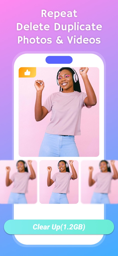Clean up: AI Storage Cleaner - L'application détecte et regroupe visuellement les photos répétées, permettant aux utilisateurs de prévisualiser et de supprimer les doublons indésirables avant libération d'espace.