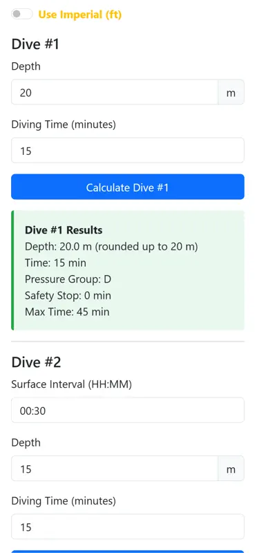 Dive Planner Calculator screenshot 2 of 3