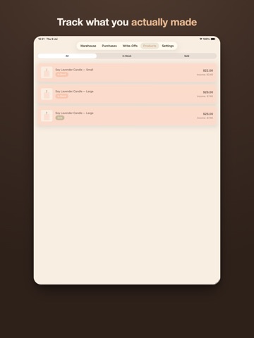 WickControl: Candle Inventory iPad screenshot