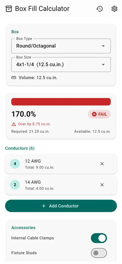 Box Fill Calc NEC screenshot 2