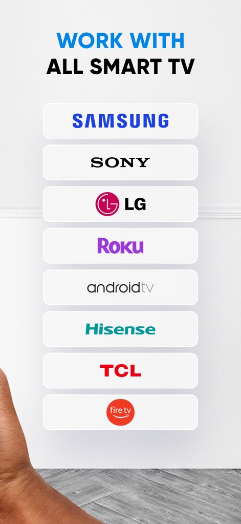TV Cast & Screen Mirroring App - La aplicación garantiza una conexión sin fisuras con una gran variedad de televisores inteligentes, como lo demuestran los logotipos reconocibles de marcas líderes y la inclusión de plataformas populares.