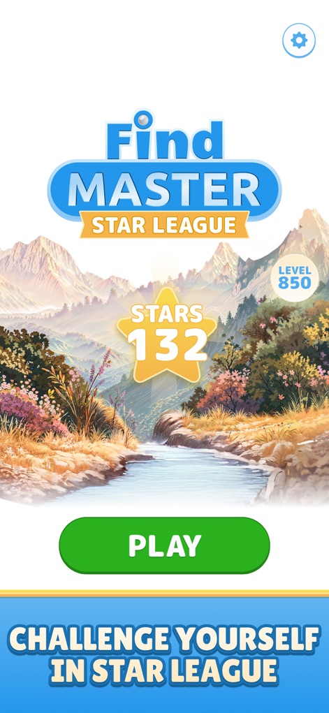 Find Master - Spot Differences - 本アプリは、美しい山岳風景を背景に「STAR LEAGUE」を通じて、ユーザーが自身のレベルと獲得した星の数を追跡しながら、さらなるパズルに挑戦する機会を提供します。