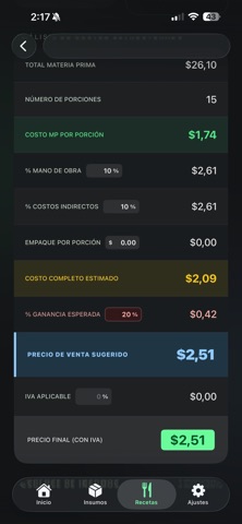 Recetas&CostosPlus iPhone screenshot