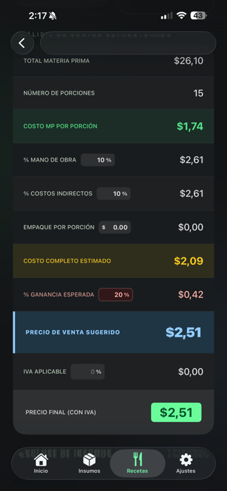Recetas&CostosPlus Screenshot 5 of 9
