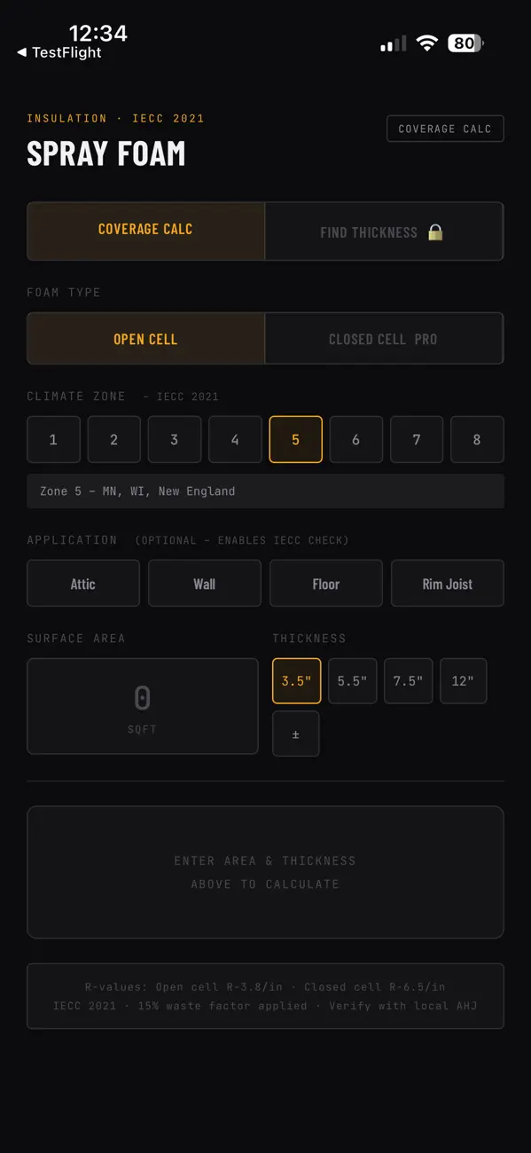Screenshot #1 pour Spray Foam Pro-Insulation Calc