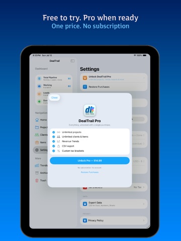 DealTrail - Project Tracker iPad screenshot