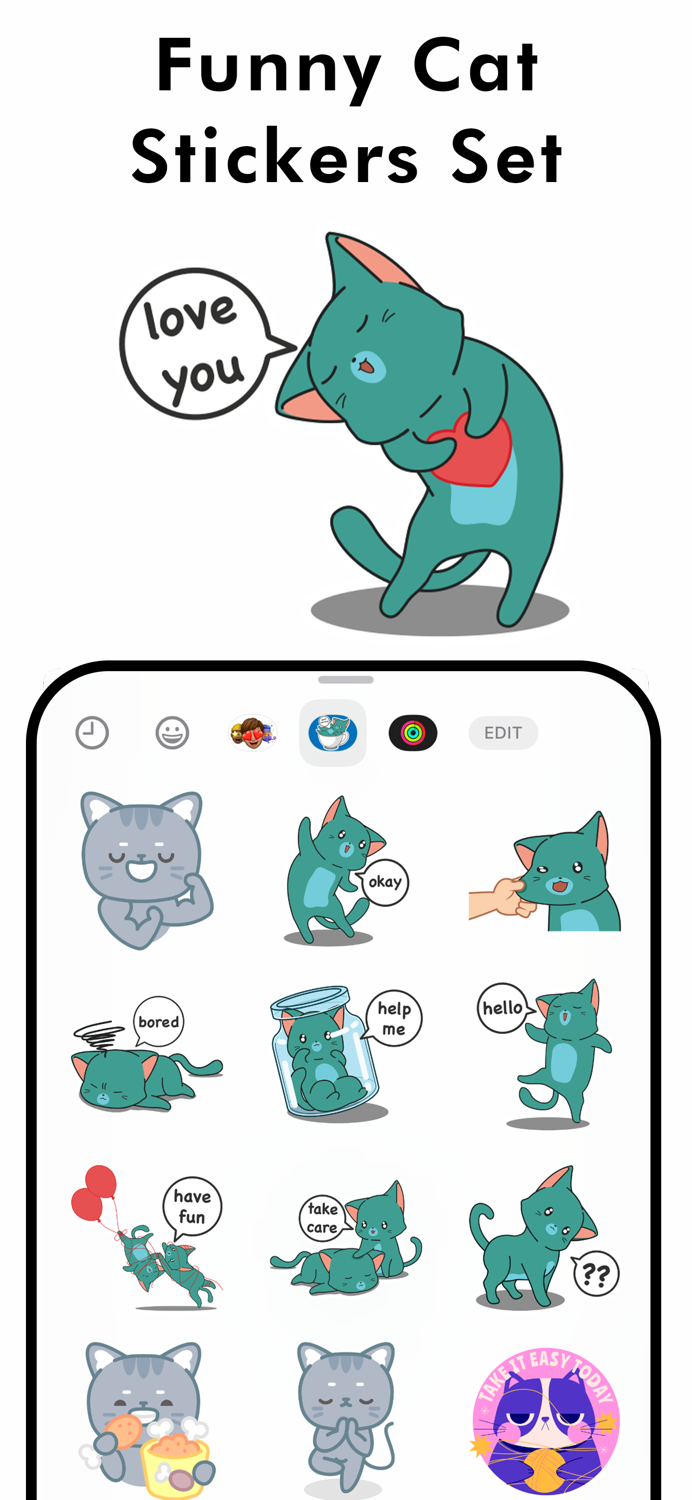 Funny Cat Stickers Set