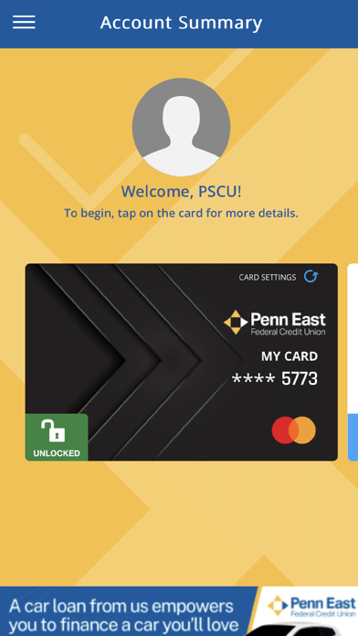 PEFCU CARD APP Screenshot