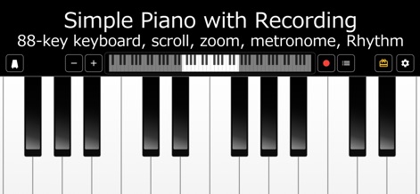 Piano - Simple Piano Recording - La aplicación muestra una representación clara del teclado virtual con sus teclas blancas y negras, brindando una experiencia de toque auténtica. En la parte superior, los usuarios encontrarán una barra de control con iconos intuitivos para grabación y ajuste del rango del teclado.
