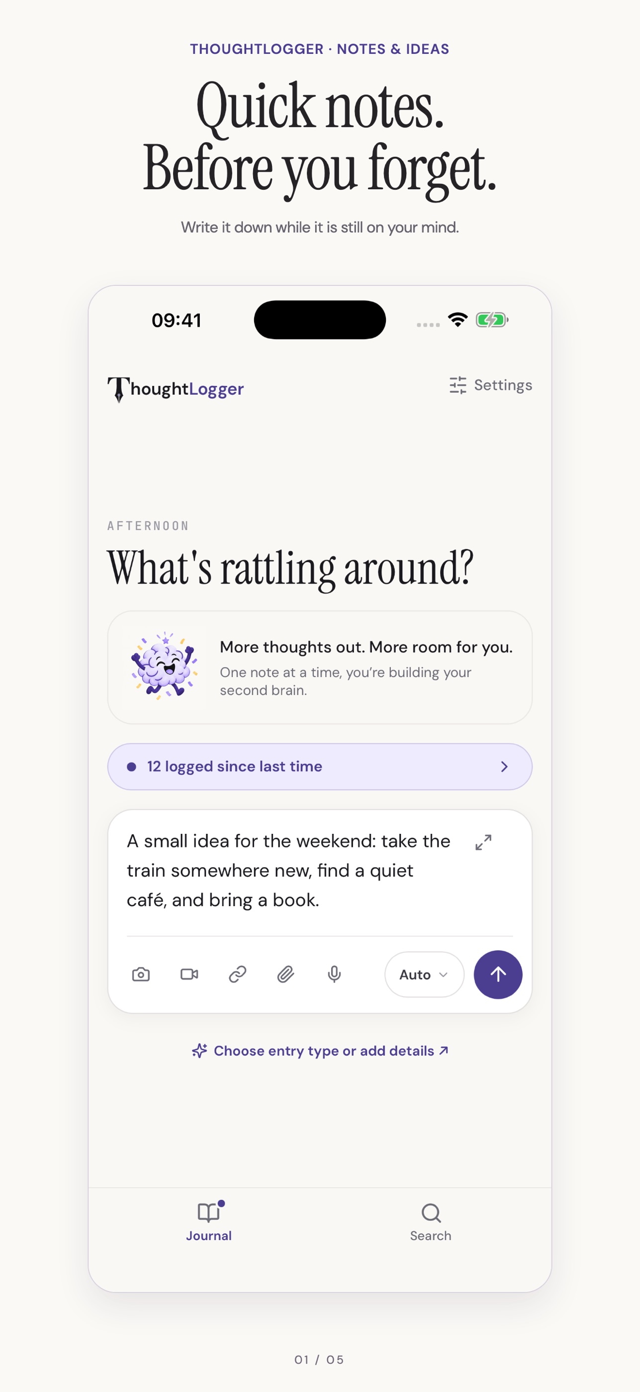 Screenshot 1 of ThoughtLogger: Notes & Ideas