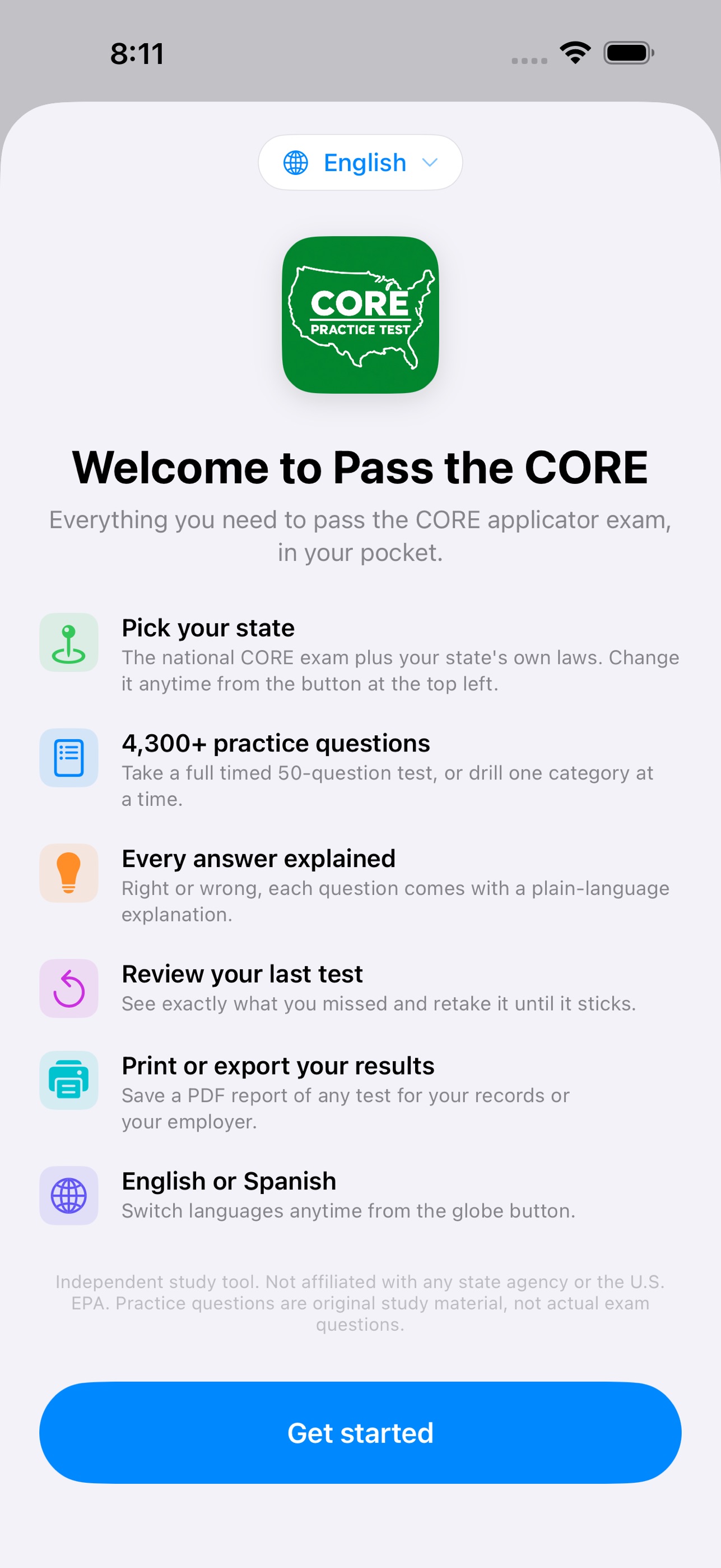 Screenshot 1 of Pass the CORE: Pesticide Exam