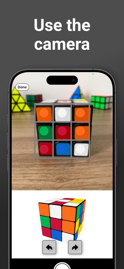 Rubix Cube Solver - The app offers an intuitive camera scanning feature, allowing users to quickly capture their cube's faces via a live view and on-screen alignment grid.