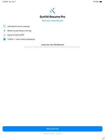 SurfiAI Resume Builder iPad screenshot