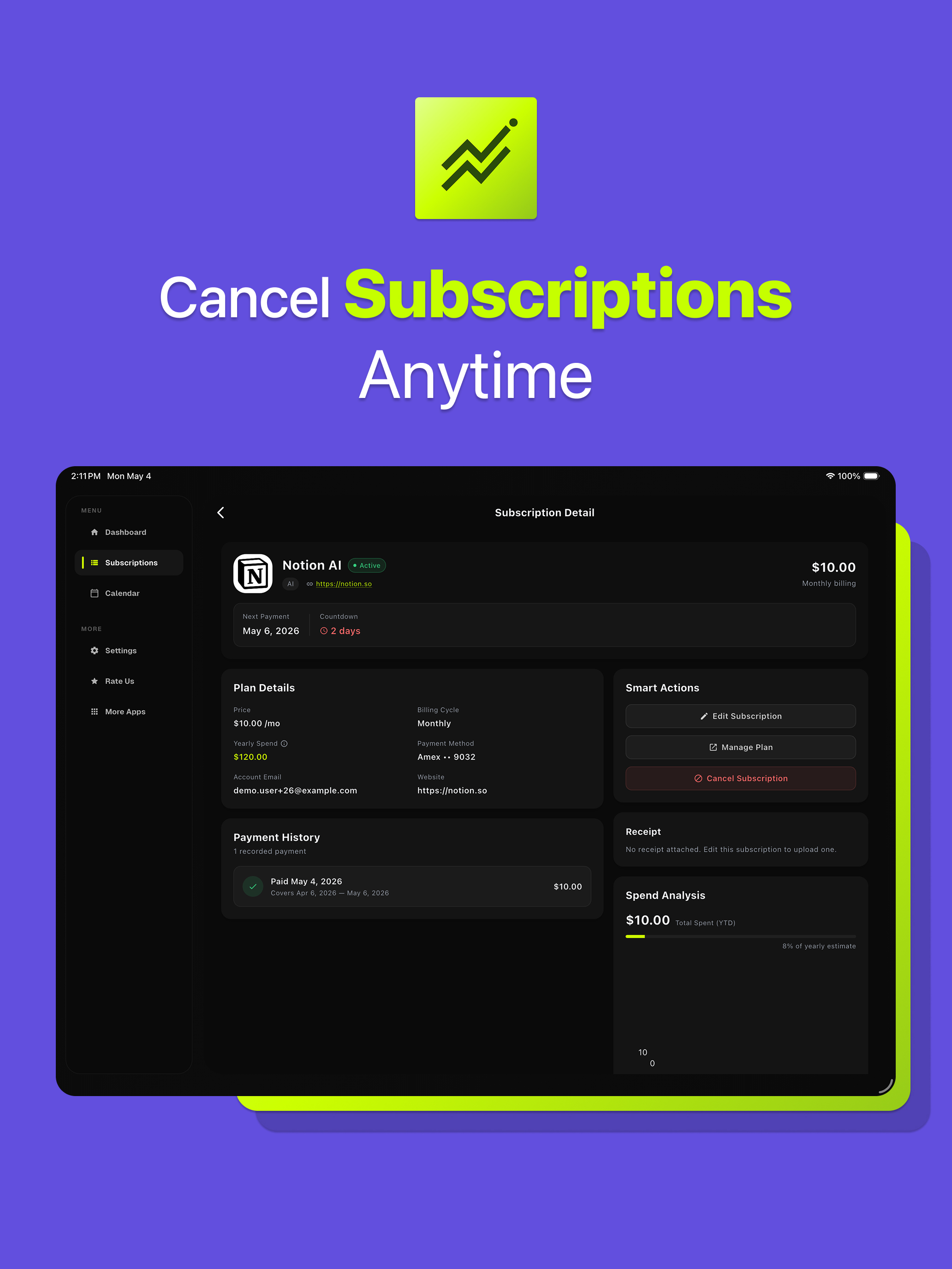 Subscriptions Manager, Tracker