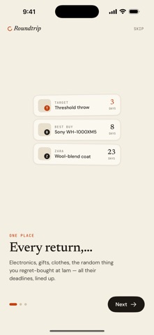 Roundtrip Returns iPhone screenshot