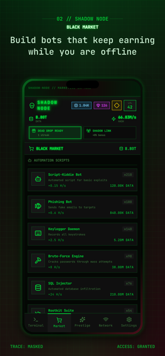 Shadow Node: Idle Hacker Screenshot 2 of 5