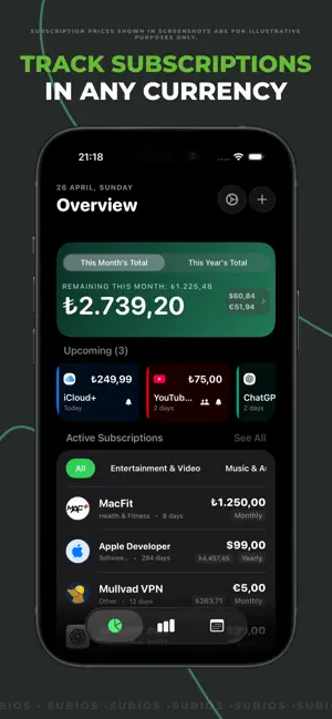 Subios: Subscription Tracker screenshot 1