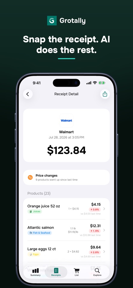 Grotally: grocery receipt screenshot 2